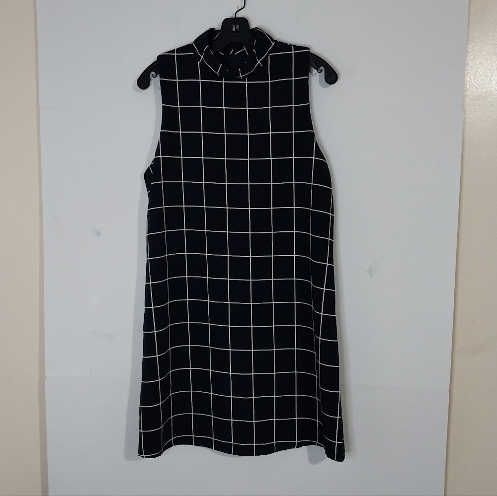 LULUS size L Dark Blue and White Checkered Midi Elegant Formal Dress - Picture 2 of 16